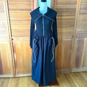 Gothic Victorian Vintage Avant Guard Dream Architect Long Black Zipper Dress M-L